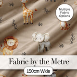 Safari Animals  with  Elephant Lion  and Leopard Cub on Warm Beige Background Digital Print Fabric by the Metre UK Sewing Quilting Textile