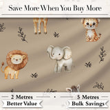 Safari Animals  with  Elephant Lion  and Leopard Cub on Warm Beige Background Digital Print Fabric by the Metre UK Sewing Quilting Textile