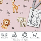 Safari Animals  with  Elephant Lion  and Leopard Cub on Dusty Rose Background Digital Print Fabric by the Metre UK Sewing Quilting Textile