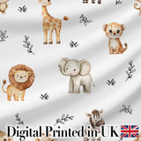Safari Animals  with  Elephant Lion  and Leopard  on Light Grey Background Digital Print Fabric by the Metre UK Sewing Quilting Textile