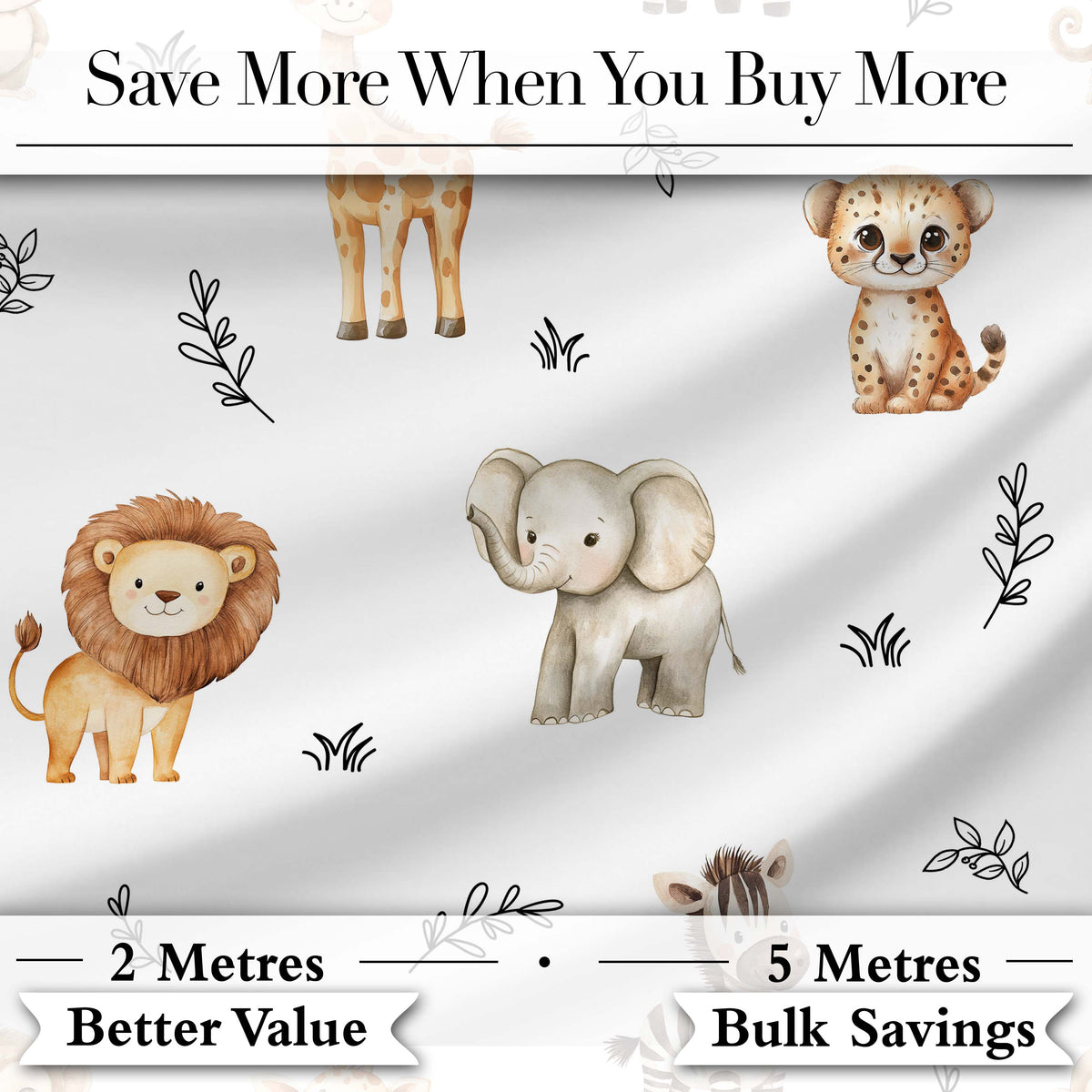 Safari Animals  with  Elephant Lion  and Leopard  on Light Grey Background Digital Print Fabric by the Metre UK Sewing Quilting Textile