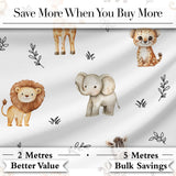 Safari Animals  with  Elephant Lion  and Leopard  on Light Grey Background Digital Print Fabric by the Metre UK Sewing Quilting Textile