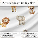 Safari Animals  with  Elephant Lion  and Leopard Cub on Light Grey Background Digital Print Fabric by the Metre UK Sewing Quilting Textile
