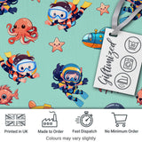 Underwater   with Scuba Divers  Starfish and Whale on Seafoam Green Background Digital Print Fabric by the Metre UK Sewing Quilting Textile