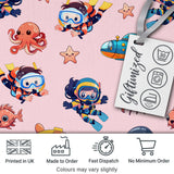 Underwater   with Scuba Divers Starfish and Whale on Soft Blush Pink Background Digital Print Fabric by the Metre UK Sewing Quilting Textile
