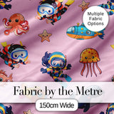 Underwater  with Scuba Divers Starfish and Whale on Soft Blush Pink Background Digital Print Fabric by the Metre UK Sewing Quilting Textile
