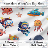 Underwater   with Scuba Divers    Starfish and Whale on Clean White Background Digital Print Fabric by the Metre UK Sewing Quilting Textile