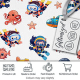 Underwater   with Scuba Divers    Starfish and Whale on Clean White Background Digital Print Fabric by the Metre UK Sewing Quilting Textile