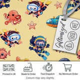 Underwater   with Scuba Divers    Starfish and Whale on Warm Yellow Background Digital Print Fabric by the Metre UK Sewing Quilting Textile