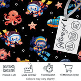 Underwater   with Scuba Divers    Starfish and Whale on Deep Black Background Digital Print Fabric by the Metre UK Sewing Quilting Textile