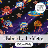 Underwater   with Scuba Divers    Starfish and Whale on Rich Purple Background Digital Print Fabric by the Metre UK Sewing Quilting Textile