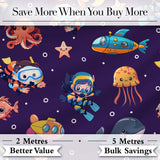 Underwater   with Scuba Divers    Starfish and Whale on Rich Purple Background Digital Print Fabric by the Metre UK Sewing Quilting Textile