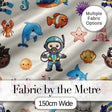 Cartoon Ocean  with various sea Creatures on Soft Beige Background Digital Print Fabric by the Metre UK Sewing Quilting Textile