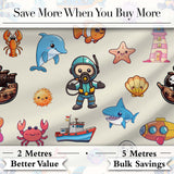 Cartoon Ocean  with various sea Creatures on Soft Beige Background Digital Print Fabric by the Metre UK Sewing Quilting Textile