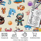 Cartoon Ocean  with various sea Creatures on Soft Beige Background Digital Print Fabric by the Metre UK Sewing Quilting Textile