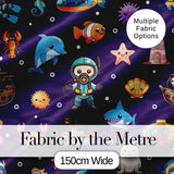 Cartoon Ocean  with Various  Sea Creatures on Rich Purple Background Digital Print Fabric by the Metre UK Sewing Quilting Textile