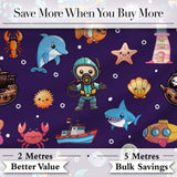 Cartoon Ocean  with Various  Sea Creatures on Rich Purple Background Digital Print Fabric by the Metre UK Sewing Quilting Textile