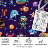 Cartoon Ocean  with Various  Sea Creatures on Rich Purple Background Digital Print Fabric by the Metre UK Sewing Quilting Textile