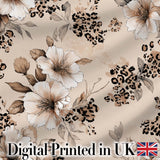 Elegant Beige Floral with Vintage Flowers and Leopard Print Aesthetic Design Digital Print Fabric by the Metre UK Sewing Quilting Textile