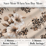 Elegant Beige Floral with Vintage Flowers and Leopard Print Aesthetic Design Digital Print Fabric by the Metre UK Sewing Quilting Textile