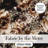 Neutral Floral  with Large Vintage Flowers,Leopard Print in Beige Brown Tones Digital Print Fabric by the Metre UK Sewing Quilting Textile