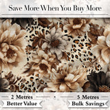 Neutral Floral  with Large Vintage Flowers,Leopard Print in Beige Brown Tones Digital Print Fabric by the Metre UK Sewing Quilting Textile
