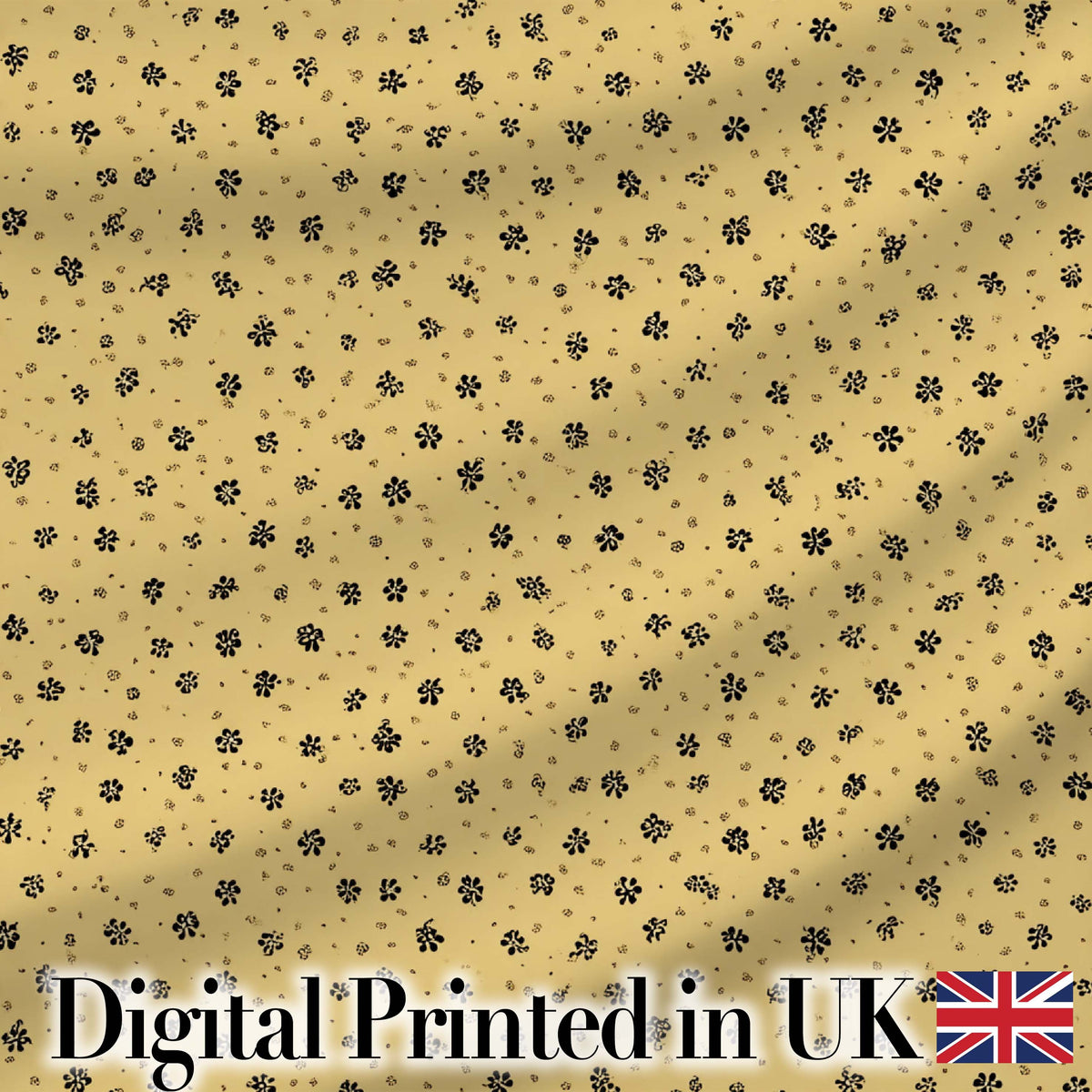 Minimal Beige Floral Ditsy  with Small Black Flowers on Warm Neutral Background Digital Print Fabric by the Metre UK Sewing Quilting Textile
