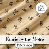 Simple Beige Floral Repeat Small Black Flowers Minimal Aesthetic Design Digital Print Fabric by the Metre UK Sewing Quilting Textile