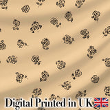 Simple Beige Floral Repeat Small Black Flowers Minimal Aesthetic Design Digital Print Fabric by the Metre UK Sewing Quilting Textile