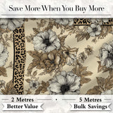 Vintage Neutral Floral Detailed Flowers and Leopard Print Panel Border Design Digital Print Fabric by the Metre UK Sewing Quilting Textile