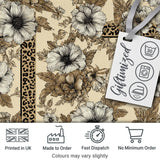 Vintage Neutral Floral Detailed Flowers and Leopard Print Panel Border Design Digital Print Fabric by the Metre UK Sewing Quilting Textile