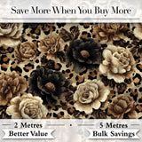 Vintage Floral and Leopard Print  in Neutral Beige and Black Tones Digital Print Fabric by the Metre UK Sewing Quilting Textile