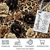 Vintage Floral and Leopard Print  in Neutral Beige and Black Tones Digital Print Fabric by the Metre UK Sewing Quilting Textile