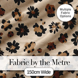 Modern Minimal Floral and Leopard Mix Black FlowersTextured Beige Background Digital Print Fabric by the Metre UK Sewing Quilting Textile