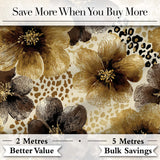Warm Gold and Brown Floral  with Abstract Leopard Spots  Textile Design Digital Print Fabric by the Metre UK Sewing Quilting Textile