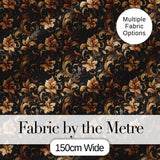 Elegant Gold Floral Vine  on Black Background with Intricate Botanical Swirls Digital Print Fabric by the Metre UK Sewing Quilting Textile