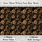 Elegant Gold Floral Vine  on Black Background with Intricate Botanical Swirls Digital Print Fabric by the Metre UK Sewing Quilting Textile