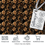 Elegant Gold Floral Vine  on Black Background with Intricate Botanical Swirls Digital Print Fabric by the Metre UK Sewing Quilting Textile
