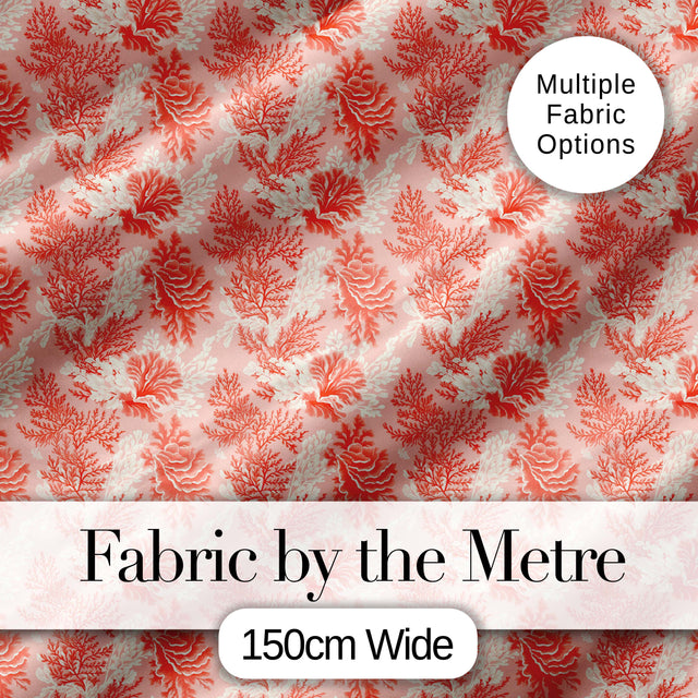 Coral Reef Inspired Floral  in Soft Pink and Red Tones  Textile Design Digital Print Fabric by the Metre UK Sewing Quilting Textile