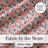 Classic Red Floral Botanical Navy Blue Leaves on Beige Background Vintage Style Digital Print Fabric by the Metre UK Sewing Quilting Textile