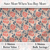 Classic Red Floral Botanical Navy Blue Leaves on Beige Background Vintage Style Digital Print Fabric by the Metre UK Sewing Quilting Textile