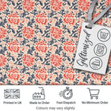 Classic Red Floral Botanical Navy Blue Leaves on Beige Background Vintage Style Digital Print Fabric by the Metre UK Sewing Quilting Textile