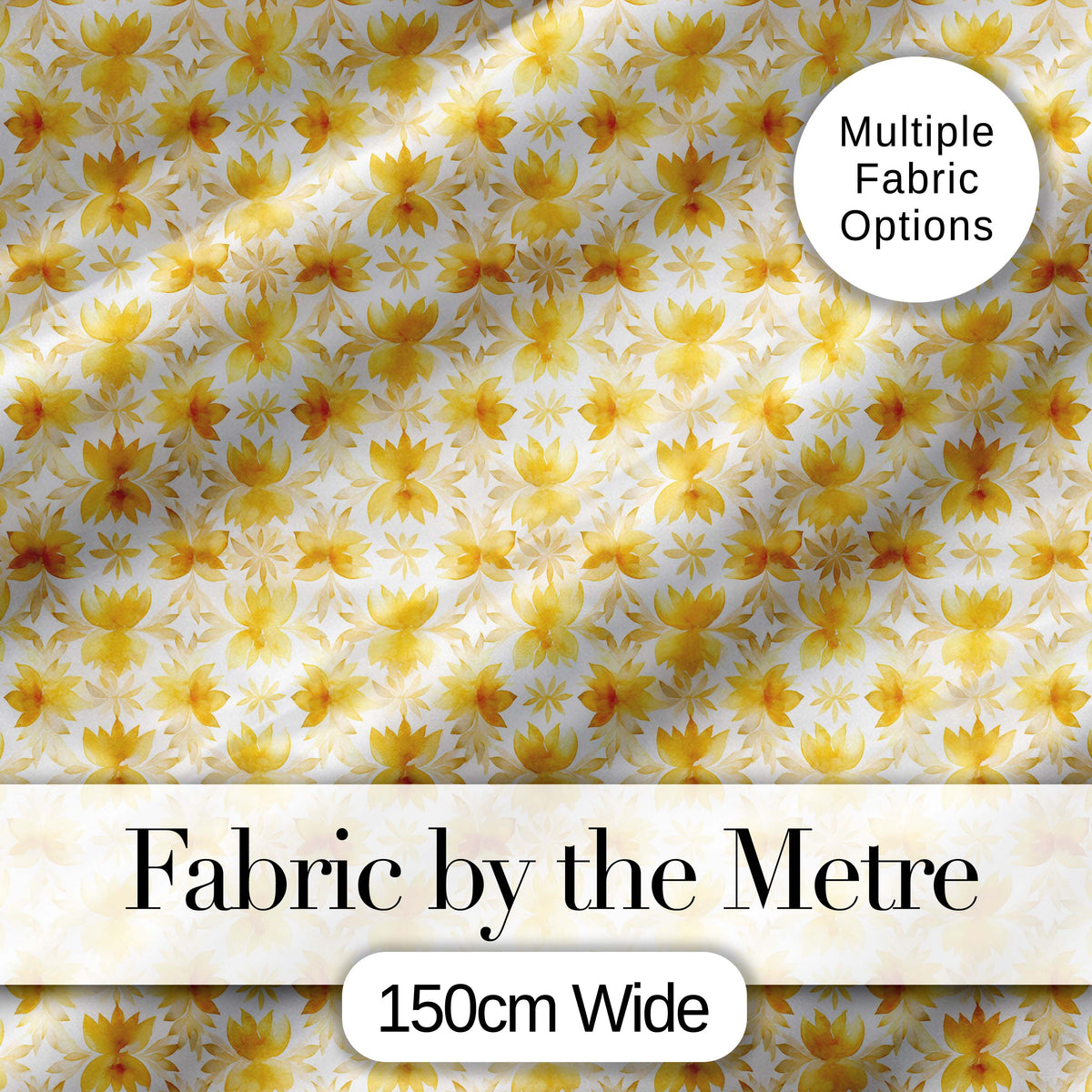 Soft Watercolour Yellow Floral Repeat Pattern on Light Cream Background Digital Print Fabric by the Metre UK Sewing Quilting Textile