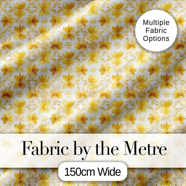 Soft Watercolour Yellow Floral Repeat Pattern on Light Cream Background Digital Print Fabric by the Metre UK Sewing Quilting Textile
