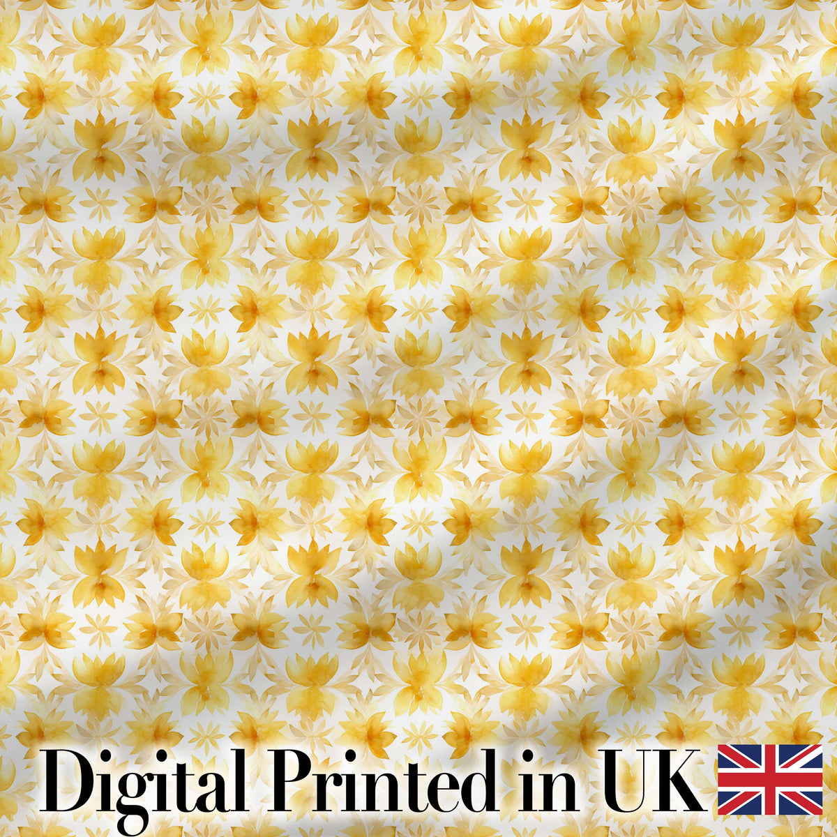 Soft Watercolour Yellow Floral Repeat Pattern on Light Cream Background Digital Print Fabric by the Metre UK Sewing Quilting Textile