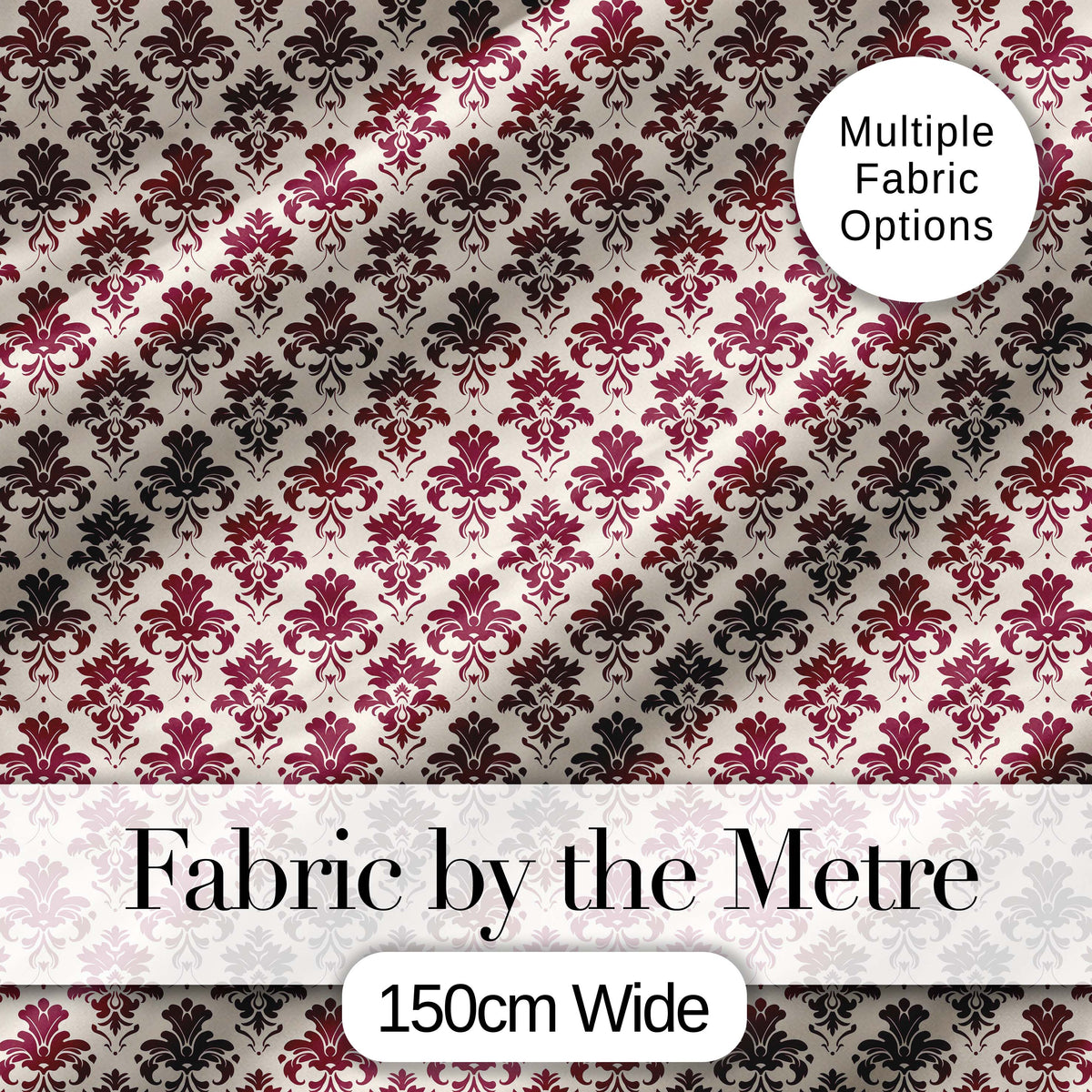 Classic Burgundy Damask Repeat  Cream Background Traditional Ornamental Style Digital Print Fabric by the Metre UK Sewing Quilting Textile