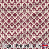 Classic Burgundy Damask Repeat  Cream Background Traditional Ornamental Style Digital Print Fabric by the Metre UK Sewing Quilting Textile