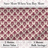 Classic Burgundy Damask Repeat  Cream Background Traditional Ornamental Style Digital Print Fabric by the Metre UK Sewing Quilting Textile