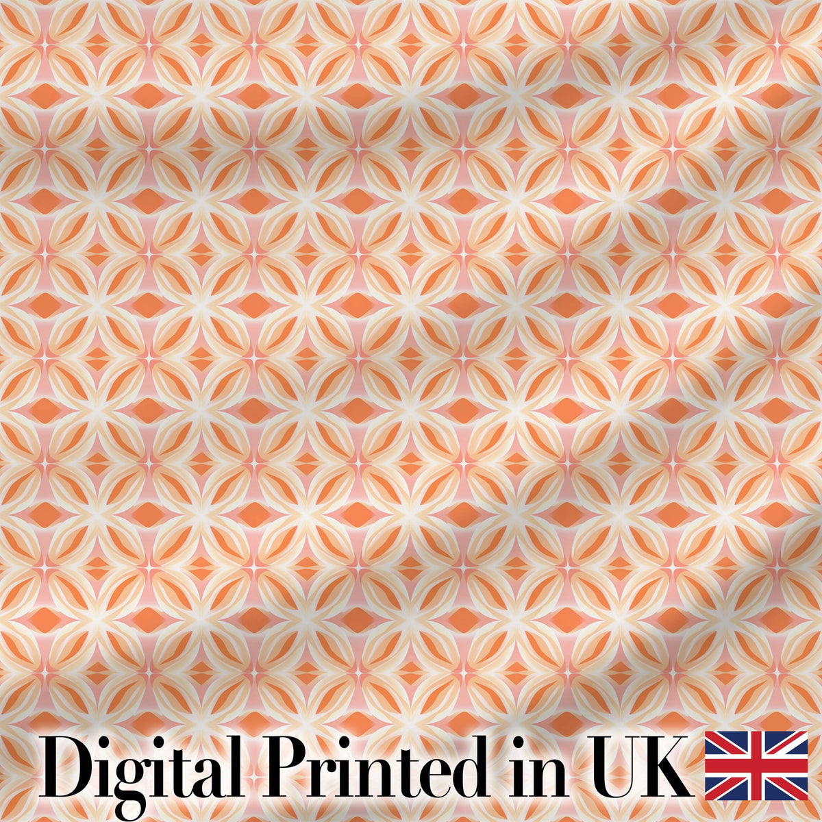 Geometric Floral Star  in Warm Peach and Cream Tones  Design Digital Print Fabric by the Metre UK Sewing Quilting Textile