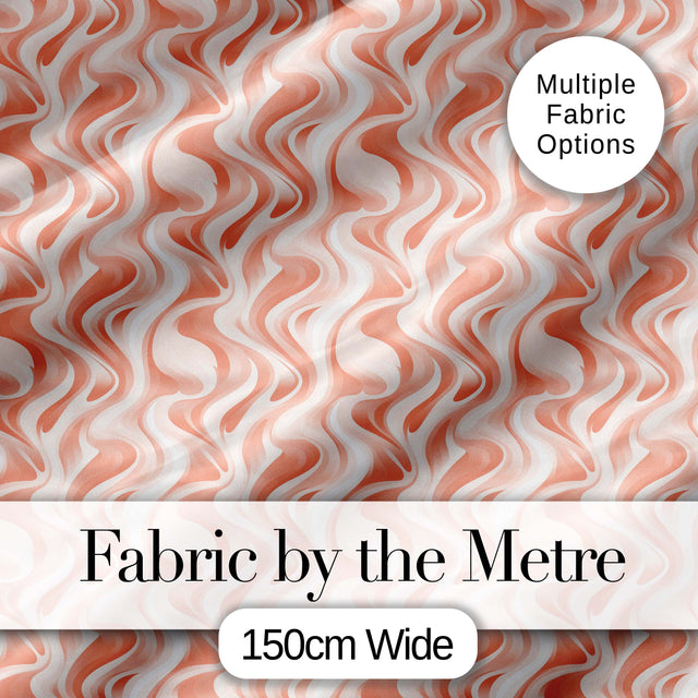 Abstract Flowing Waves Pattern in Soft Coral and Cream Gradient Seamless Design Digital Print Fabric by the Metre UK Sewing Quilting Textile